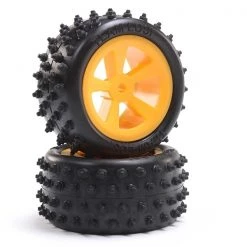 Losi 4 Row Rear Tires, Mounted, Orange (2): Mini JRX2