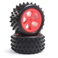 Losi 4 Row Rear Tires, Mounted, Red (2): Mini JRX2
