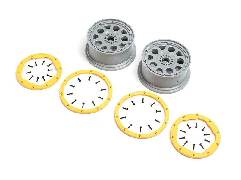 Losi Wheels, Silver, Yellow Beadlock (2): DBXL 2.0 3 Losi Wheels, Silver, Yellow Beadlock (2): DBXL 2.0